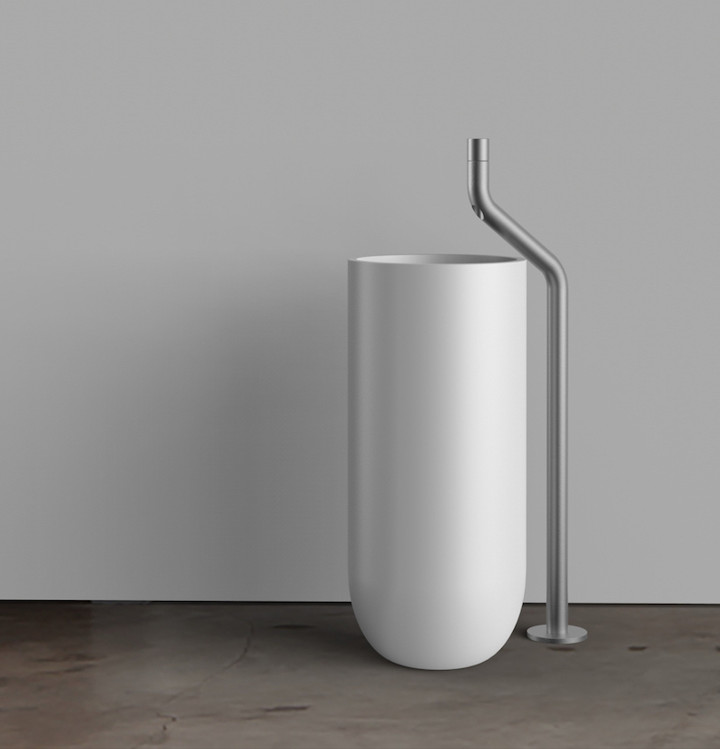 Nieuwe serie design kranen voor de badkamer van Jee-O - Kraan bij vrijstaande wastafel is uit de Flow series Dutch Design in samenwerking met Italiaanse designer Brian Sironi #wastafel #kraan #jeeo