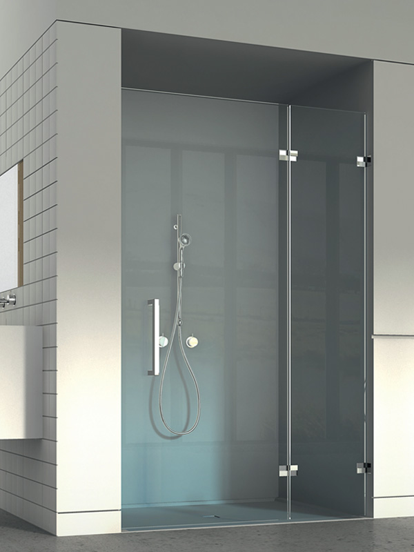 Aquaconcept maatwerk douchedeur Vaststaand deurdeel met in het verlengde een draaideur - Style Concept serie 173