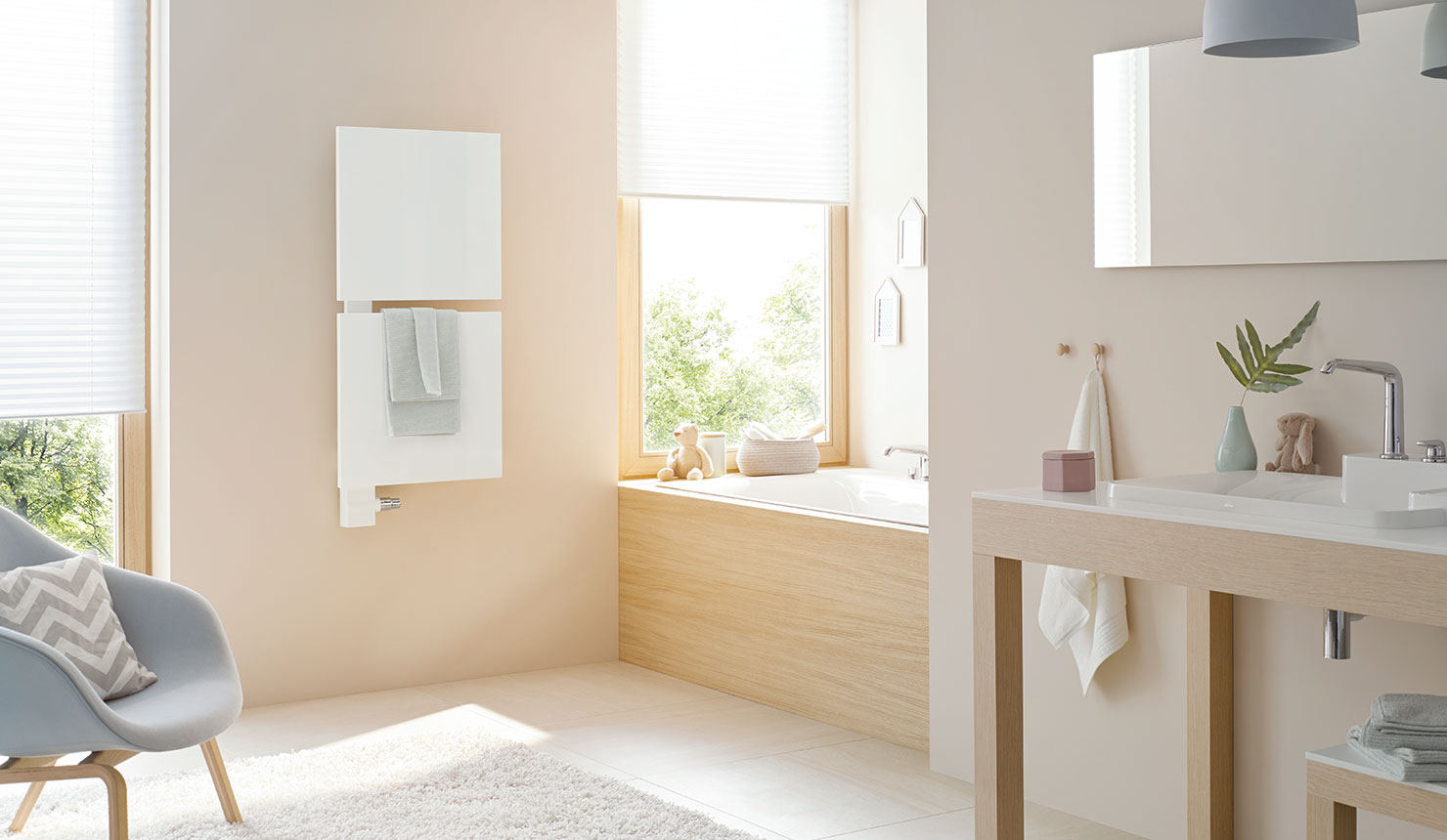 Badkamer met designradiator Signo van Kermi #verwarming #radiator #badkamer