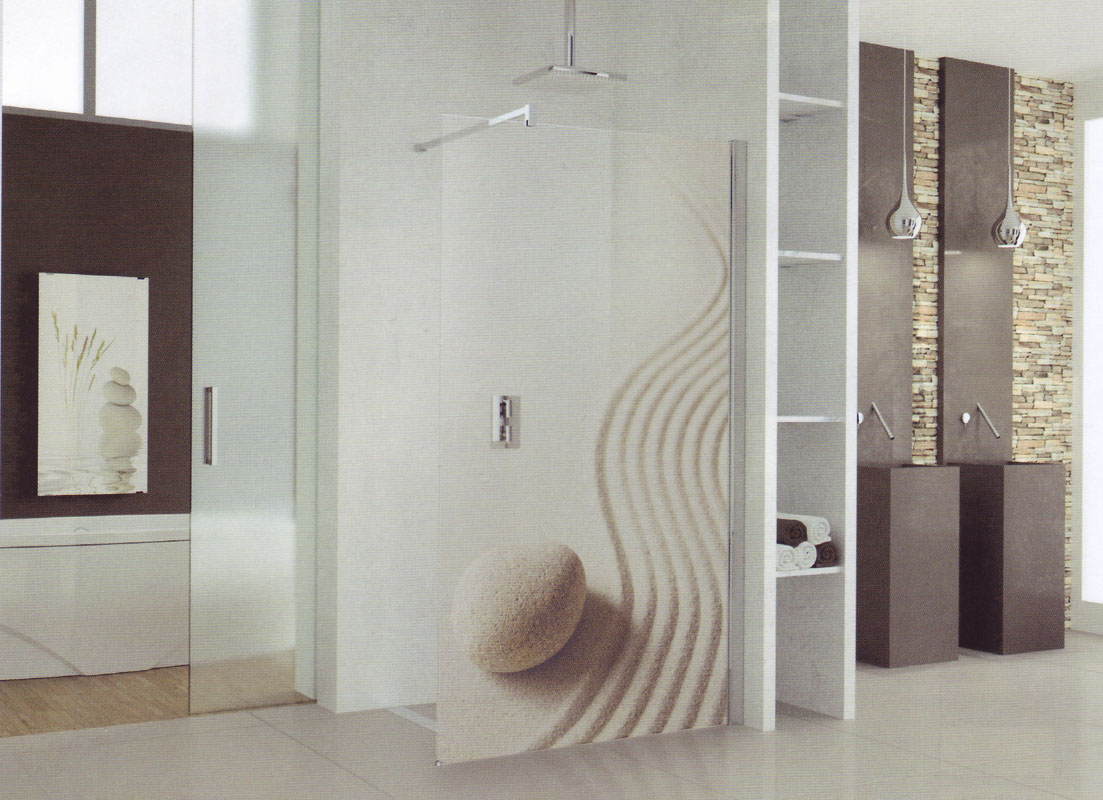 Glazen douchewand voor de inloopdouche met print naar keuze - douchedeur Kuadra van Novellini