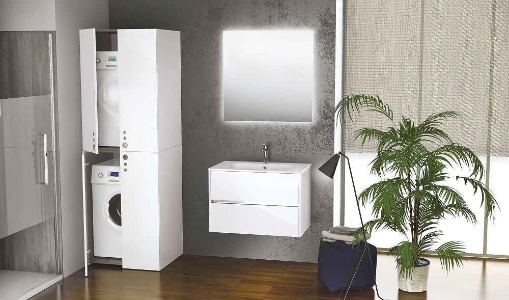 Novellini badkamermeubel Slot met bijpassende wasmachinekast en kast voor de droogtrommel Space #badkamer #badkamerideeën